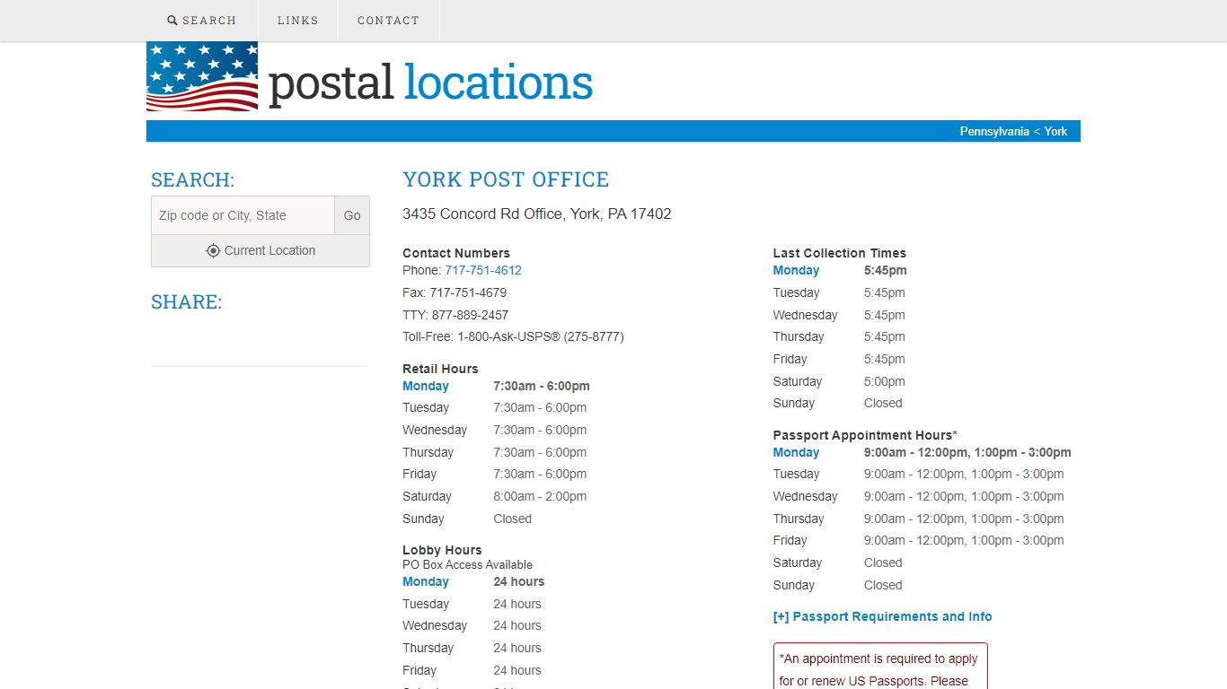 Post Office in York, PA - Hours and Location - Postal Locations