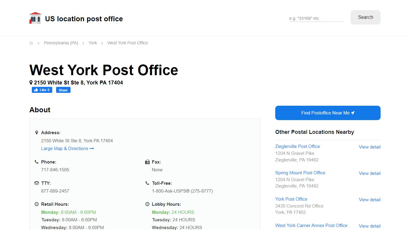 West York Post Office, PA 17404 - Hours Phone Service and Location