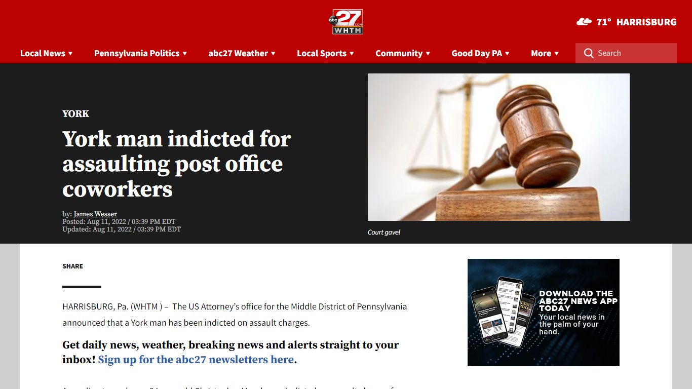 York man indicted for assaulting post office coworkers